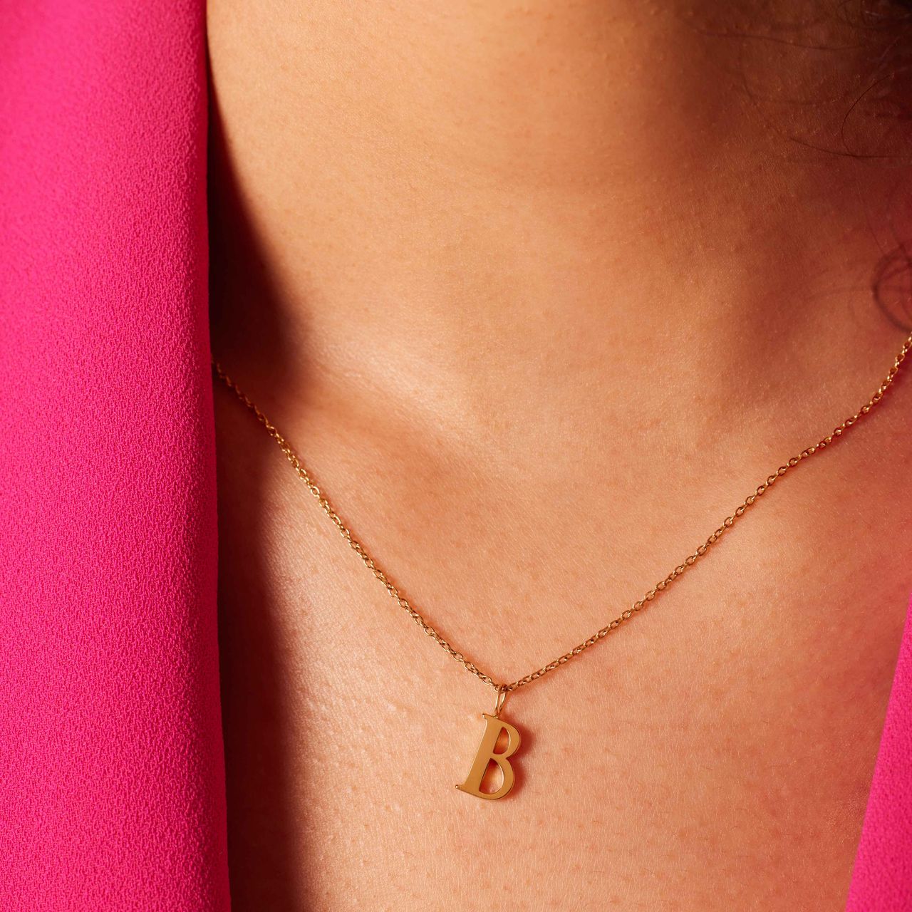 Stalen goldplated ketting met letterhanger B voor dames