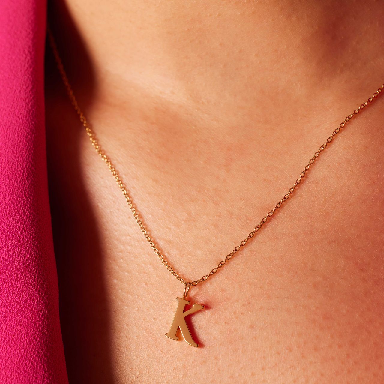 Stalen goldplated ketting met letterhanger K voor dames