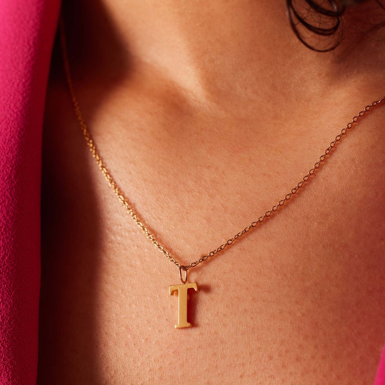Stalen goldplated ketting letter T