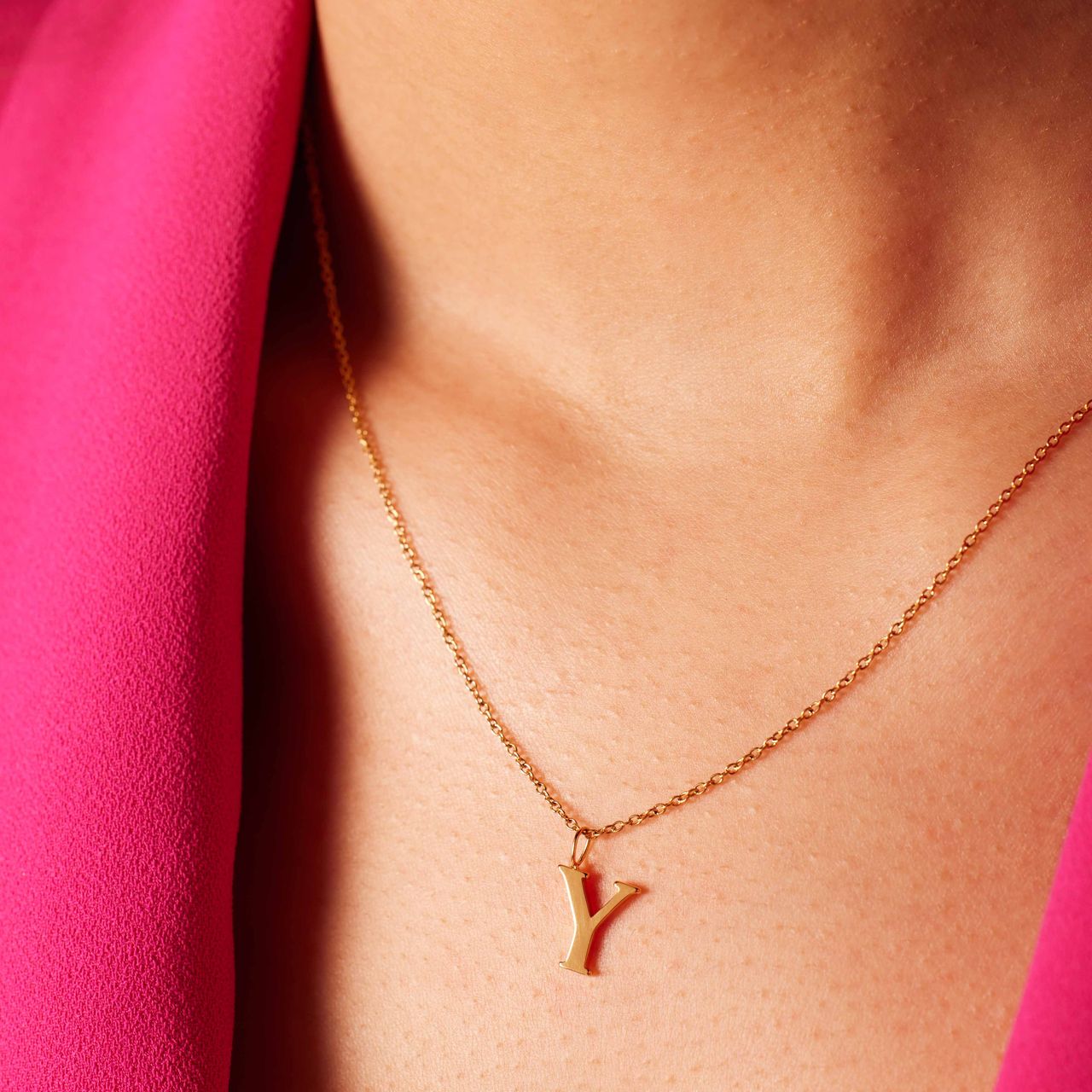 Stainless steel goldplated ketting met letterhanger Y voor dames