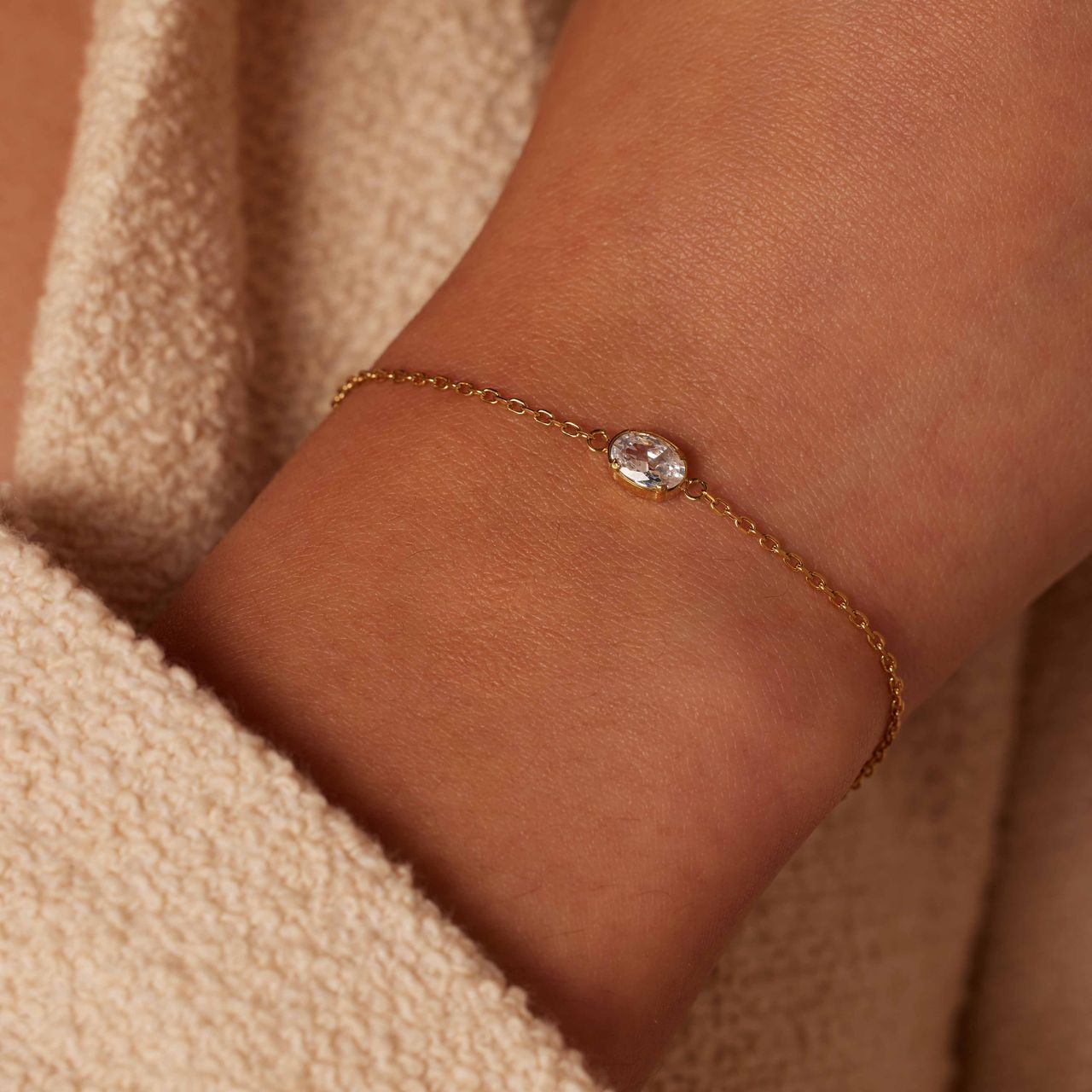 Stalen goldplated fantasiearmband met zirkonia voor dames