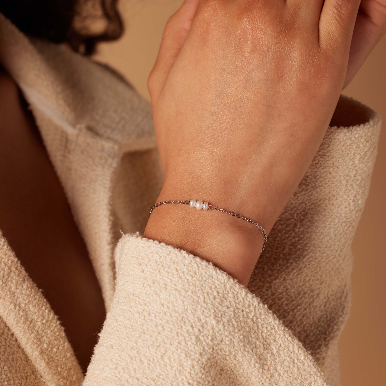 Stalen armband met parels