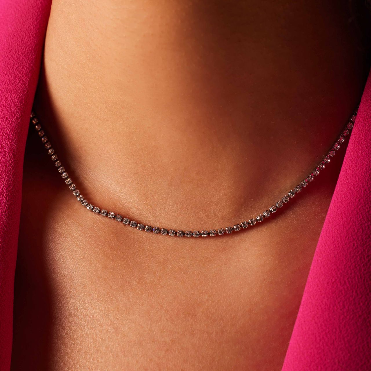 Tenniskette aus Edelstahl mit Strassbesatz
