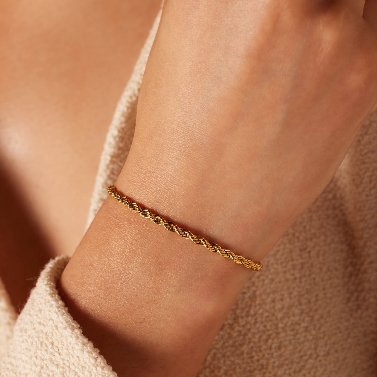 Armband aus Edelstahl, vergoldet, mit Kordel-Glied 3 mm