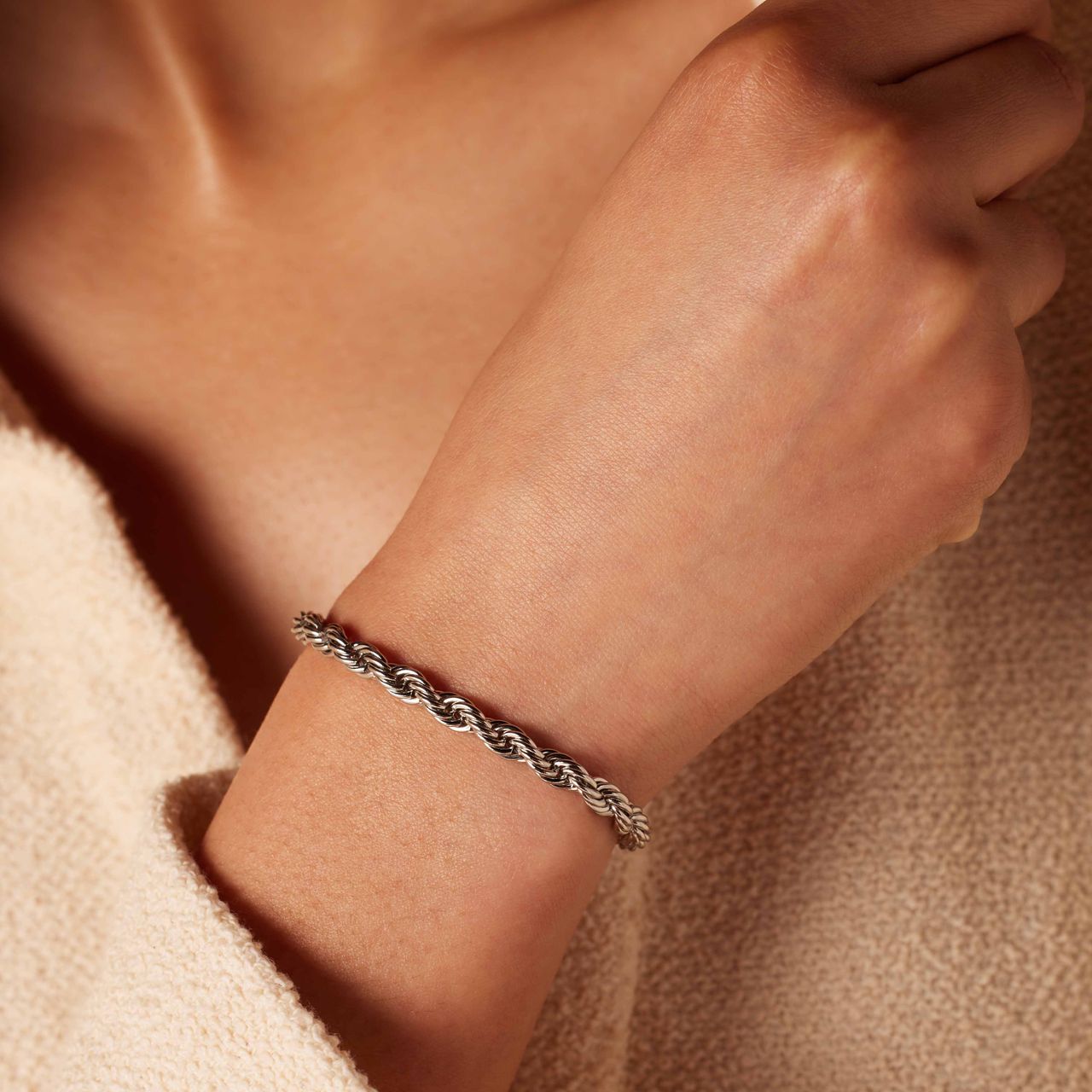 Armband mit Kordel-Glied aus Edelstahl, 4 mm