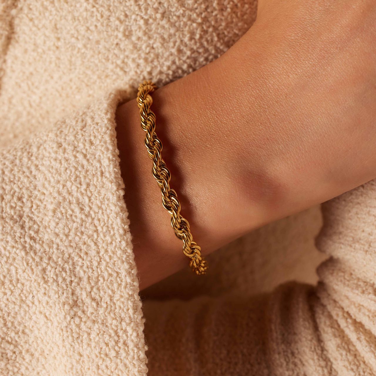 Armband aus Edelstahl, vergoldet, mit Kordel-Glied 5 mm