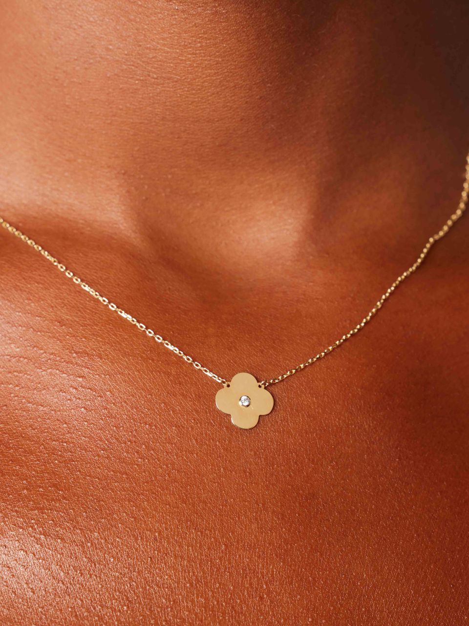 14 karaat gouden ketting klaver zirkonia voor dames