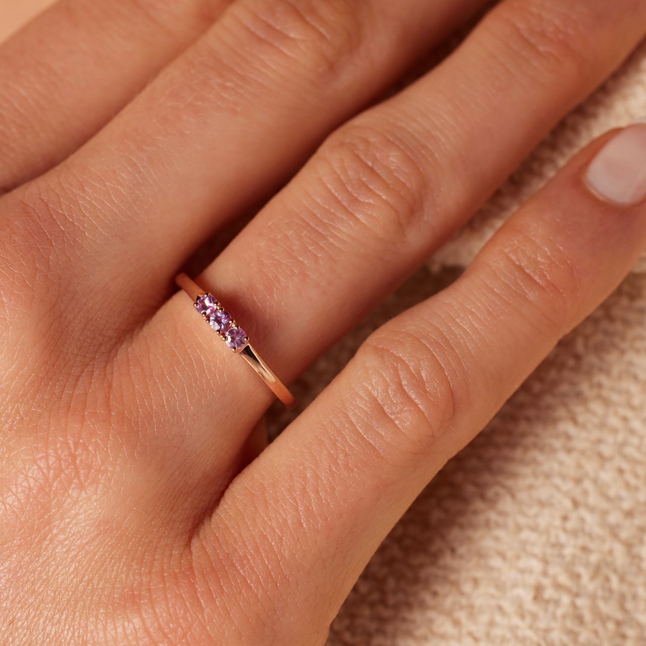 14 Karaat roségouden ring roze saffier