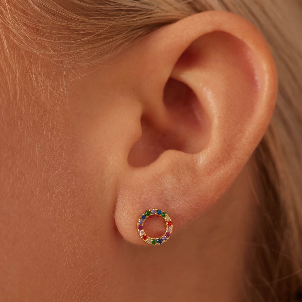 Zilveren goldplated oorknoppen zirkonia multi