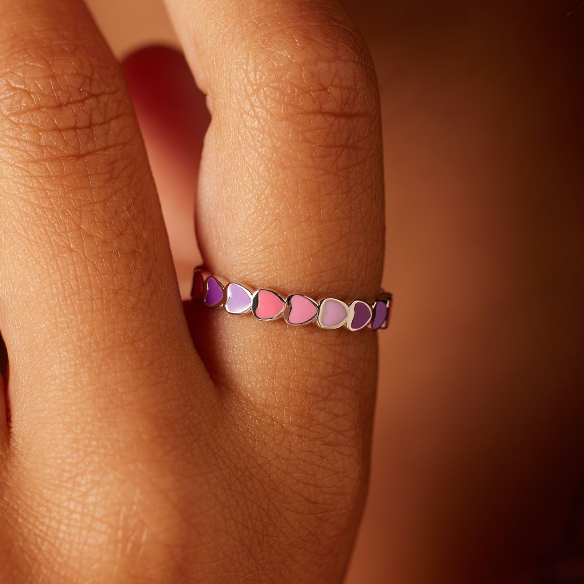 Ring, 925 Silber, bunte Emaille-Herzen