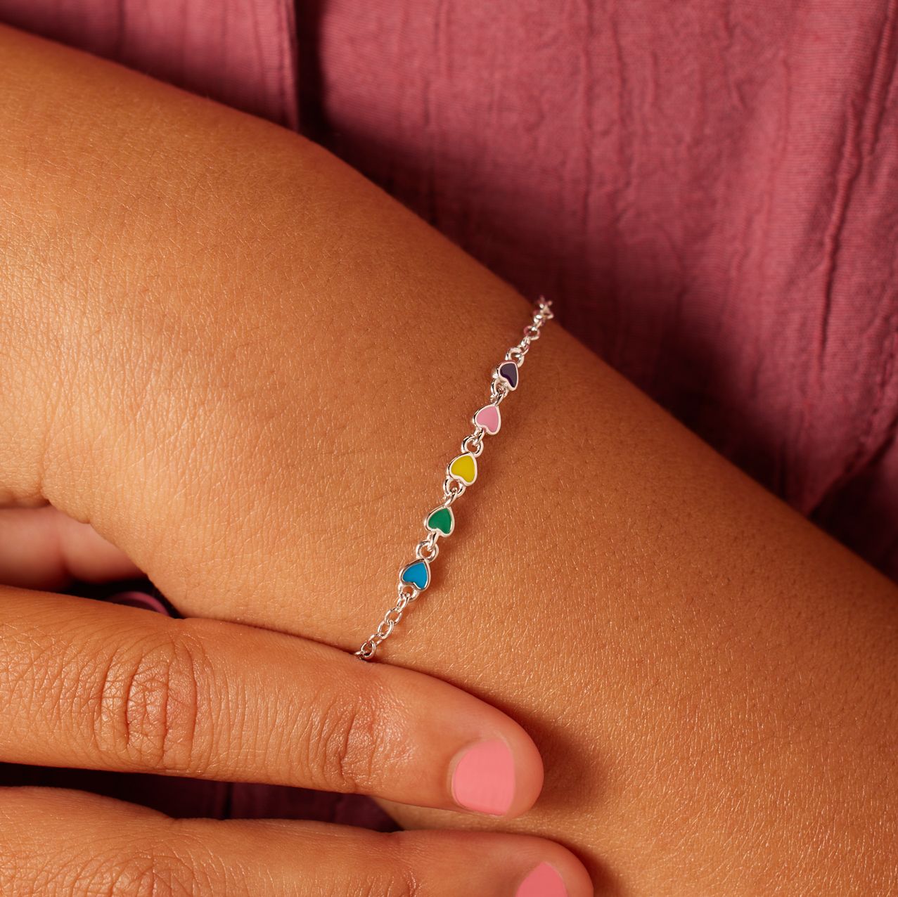 Armband, 925 Silber, bunte Emaille-Herzen