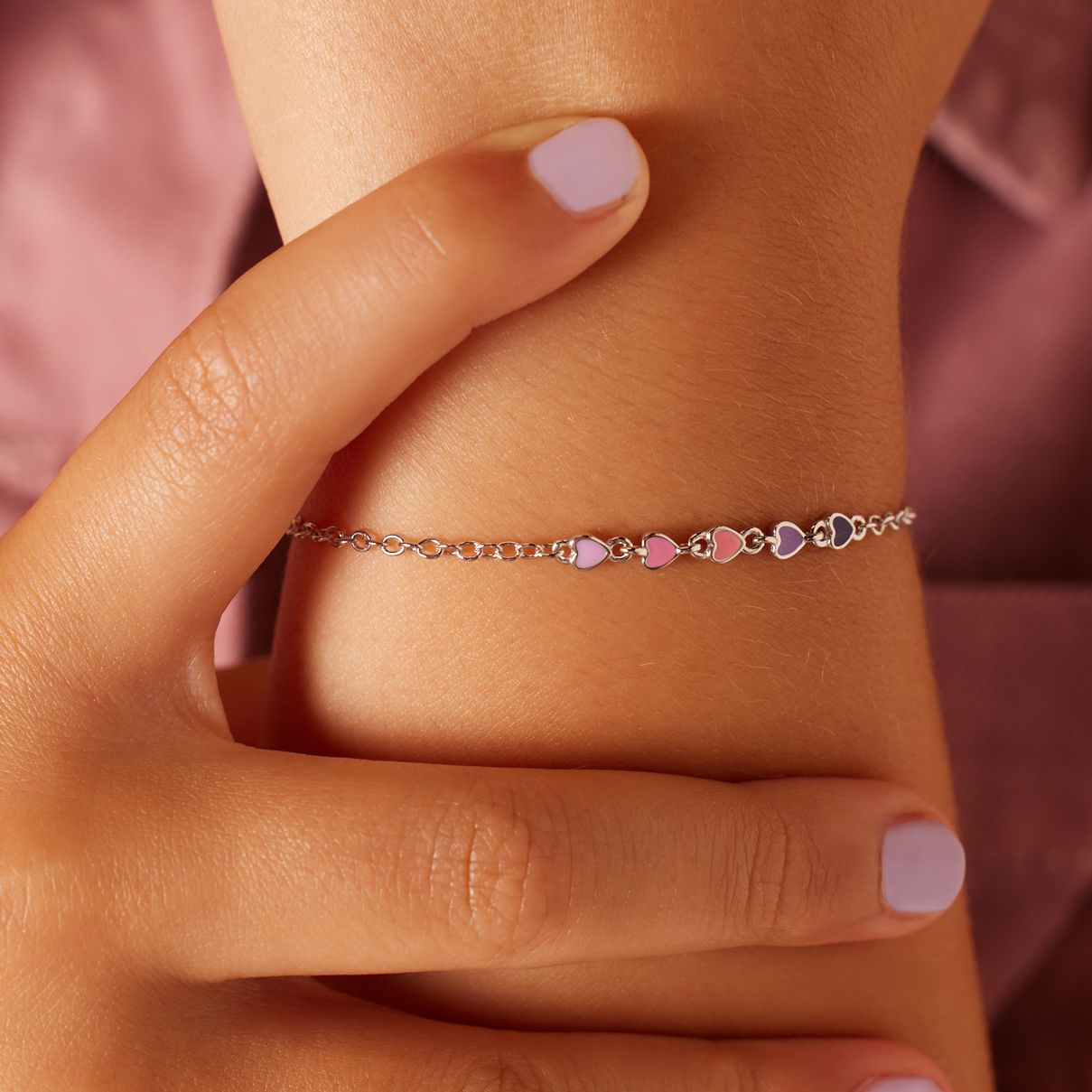 Armband, 925 Silber, bunte Emaille-Herzen