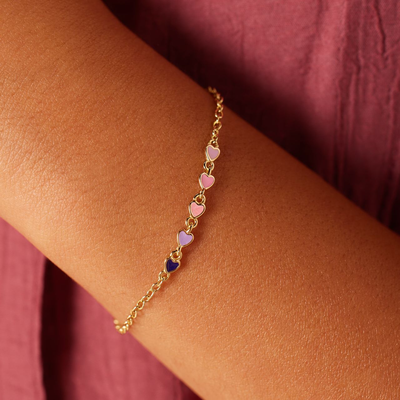 Armband, 925 Silber, vergoldet, bunte Emaille-Herzen