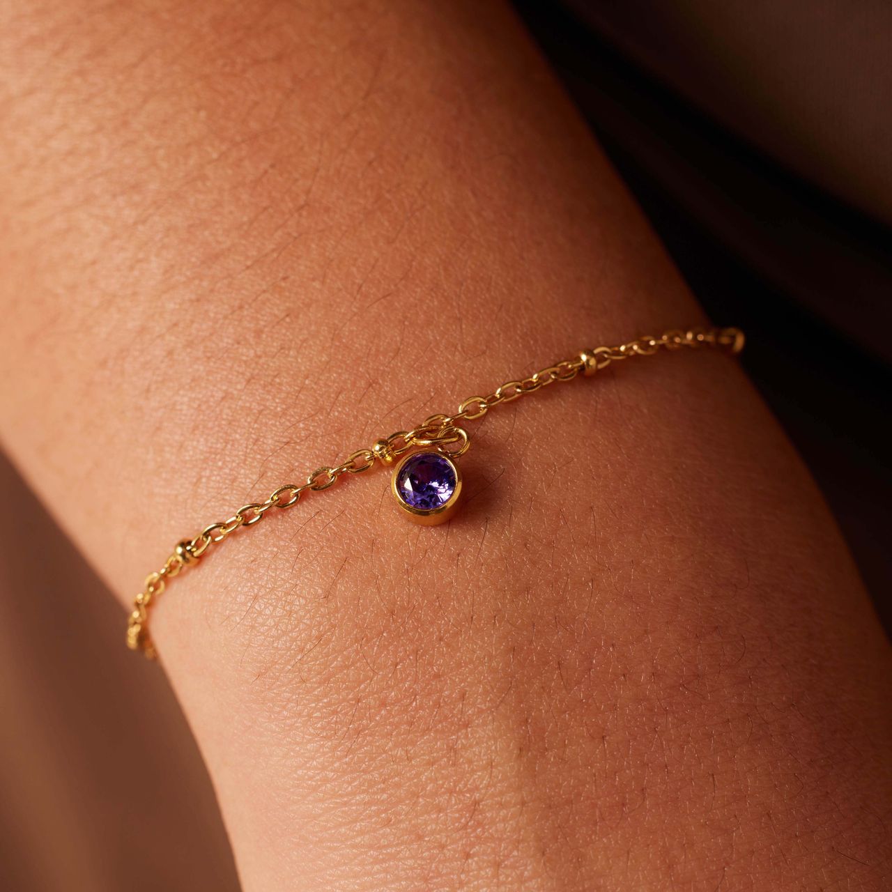 Stainless steel goldplated fantasiearmband met geboortesteen Februari voor dames