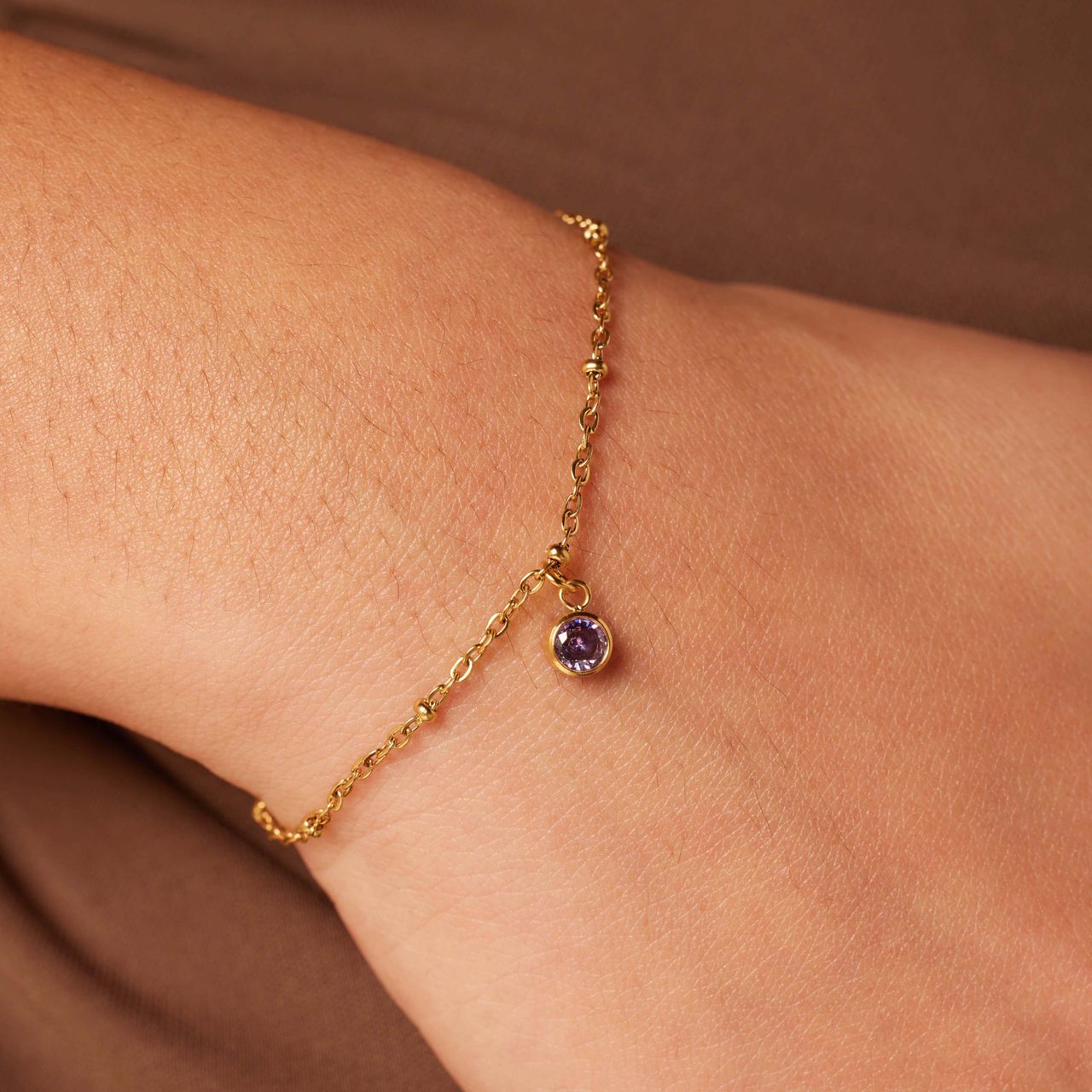 Stainless steel goldplated fantasiearmband met geboortesteen Juni voor dames