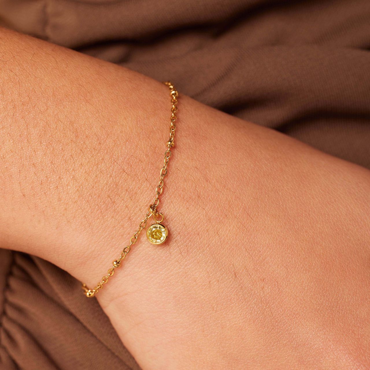Stalen goldplated fantasiearmband met geboortesteen November voor dames