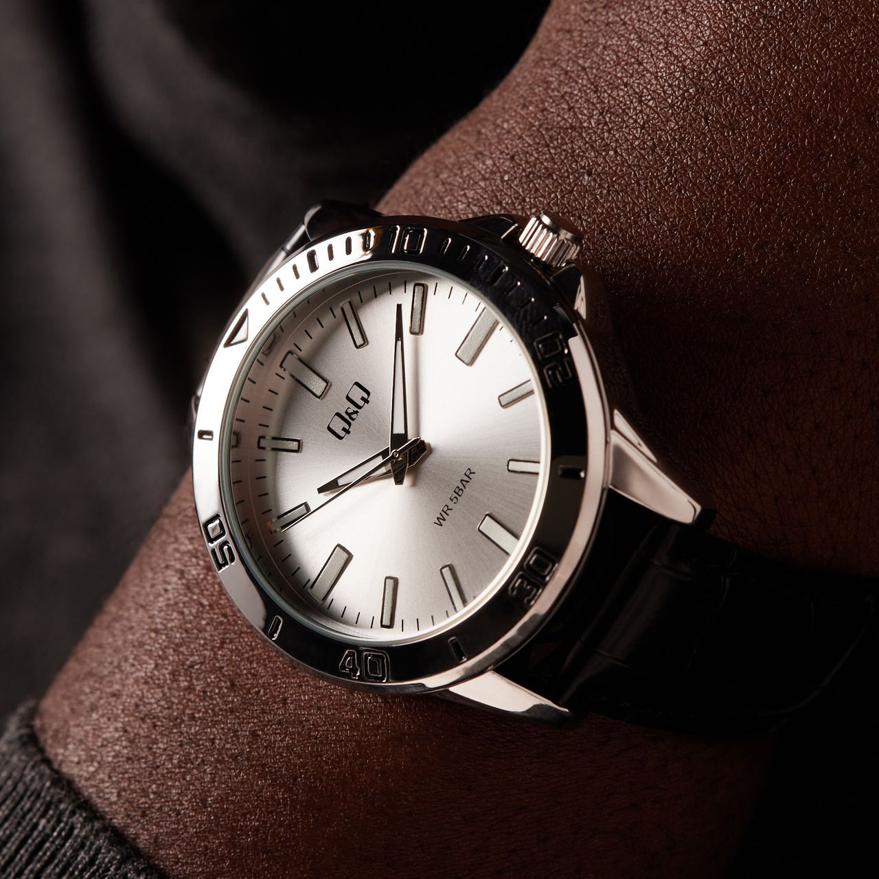 Q & Q Heren Horloge Zwart PU leer