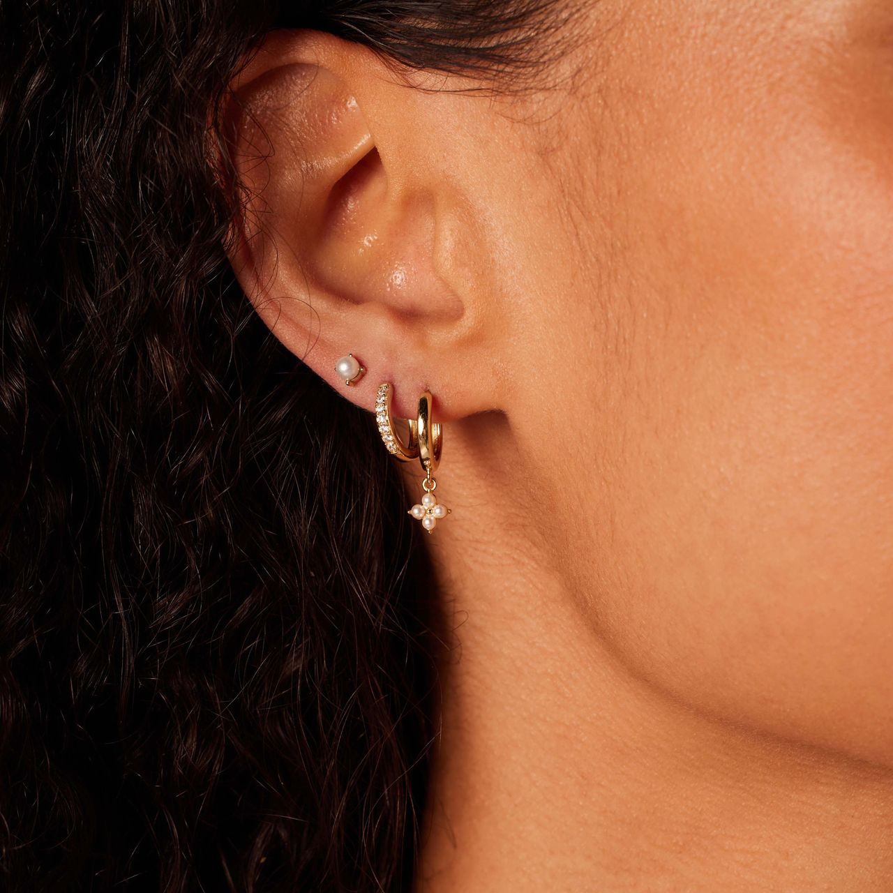 Zilveren goldplated oorringen met parel voor dames