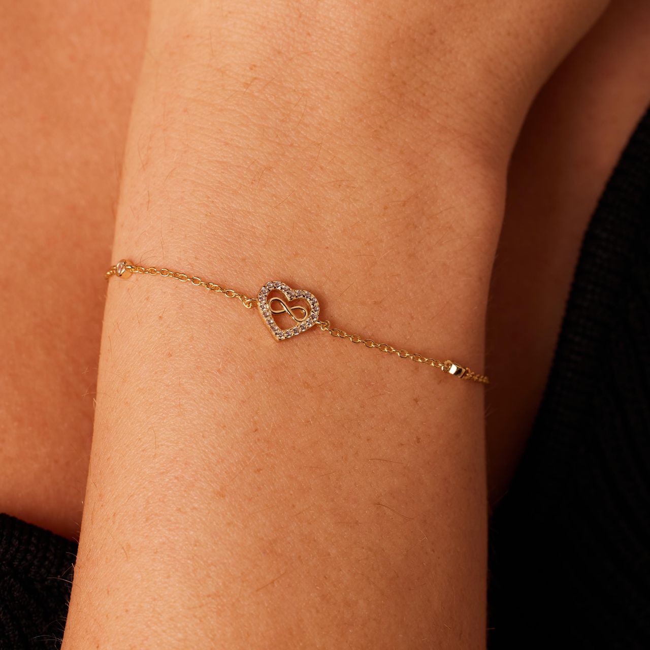 Armband, 925 Silber, Herz mit Infinity-Zeichen und Zirkonia, vergoldet