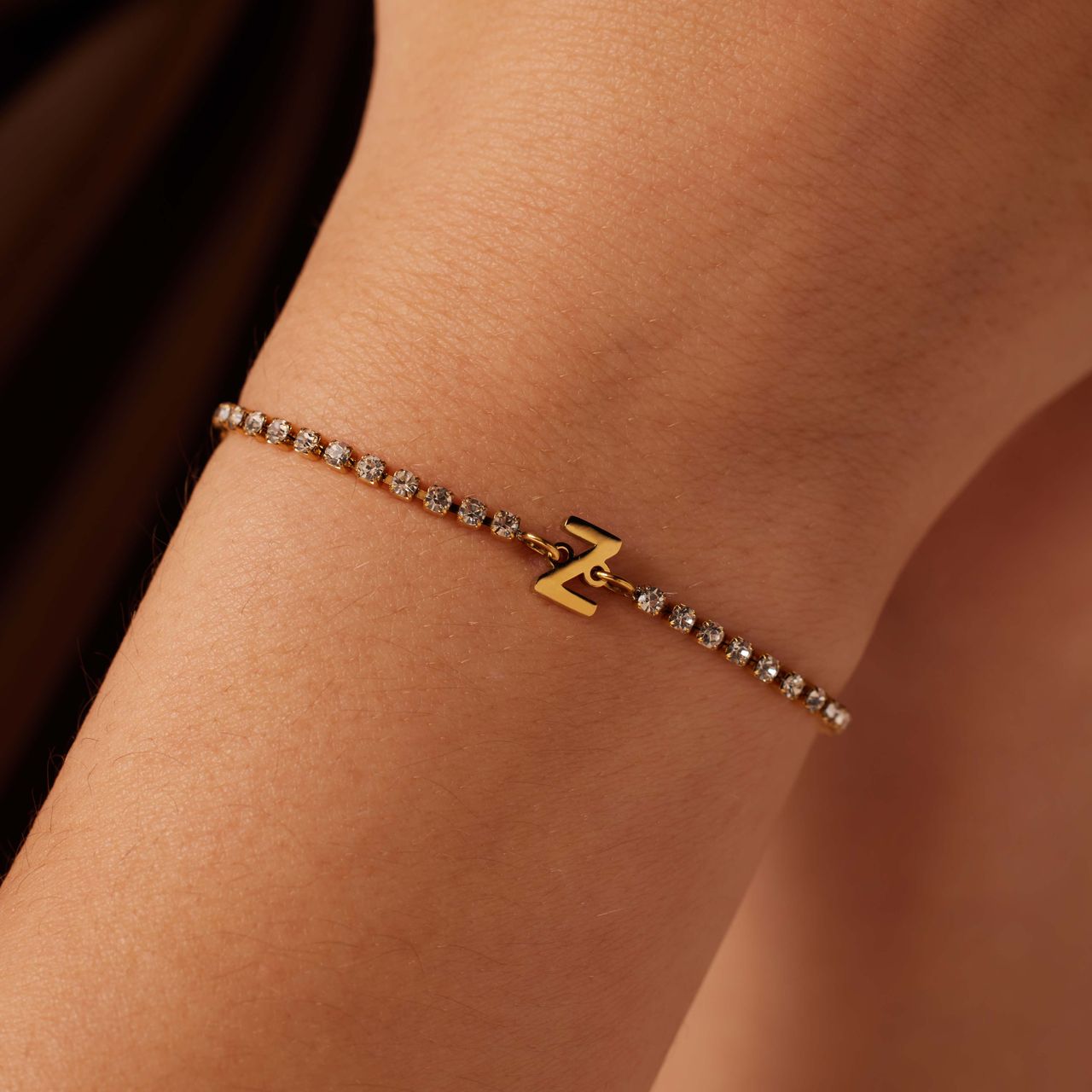 Stalen goldplated tennis armband wit cz letter - Z