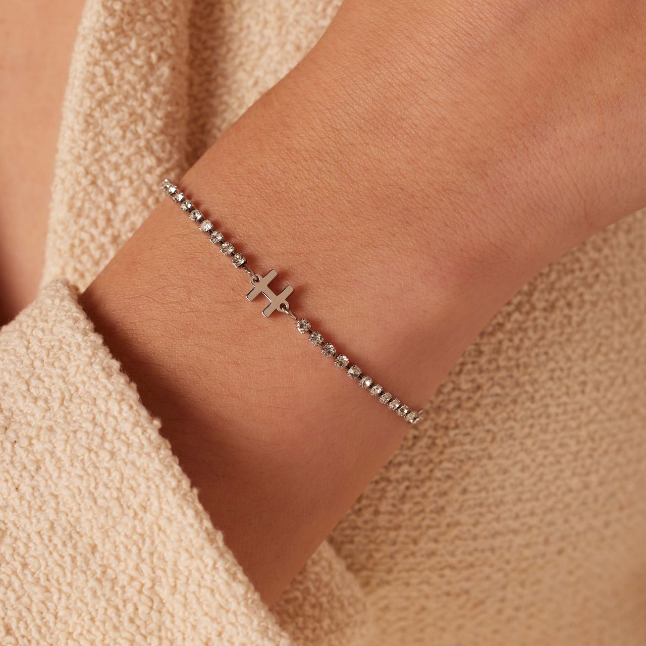 Stalen tennis armband wit cz letter - H