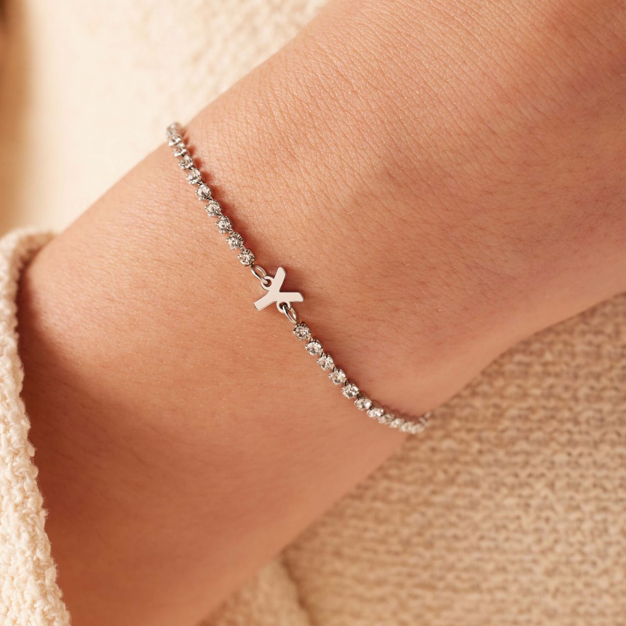 Stalen tennis armband wit cz letter - Y