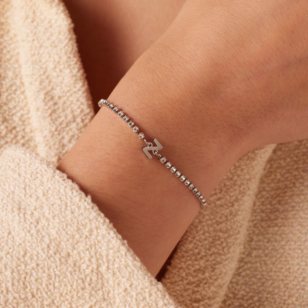 Tennisarmband aus Edelstahl, mit weißem kubischem Zirkonia, Buchstabe: Z