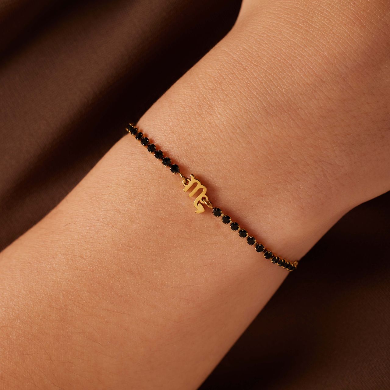 Stalen goldplated fantasiearmband met sterrenbeeld Schorpioen met zirkonia voor dames