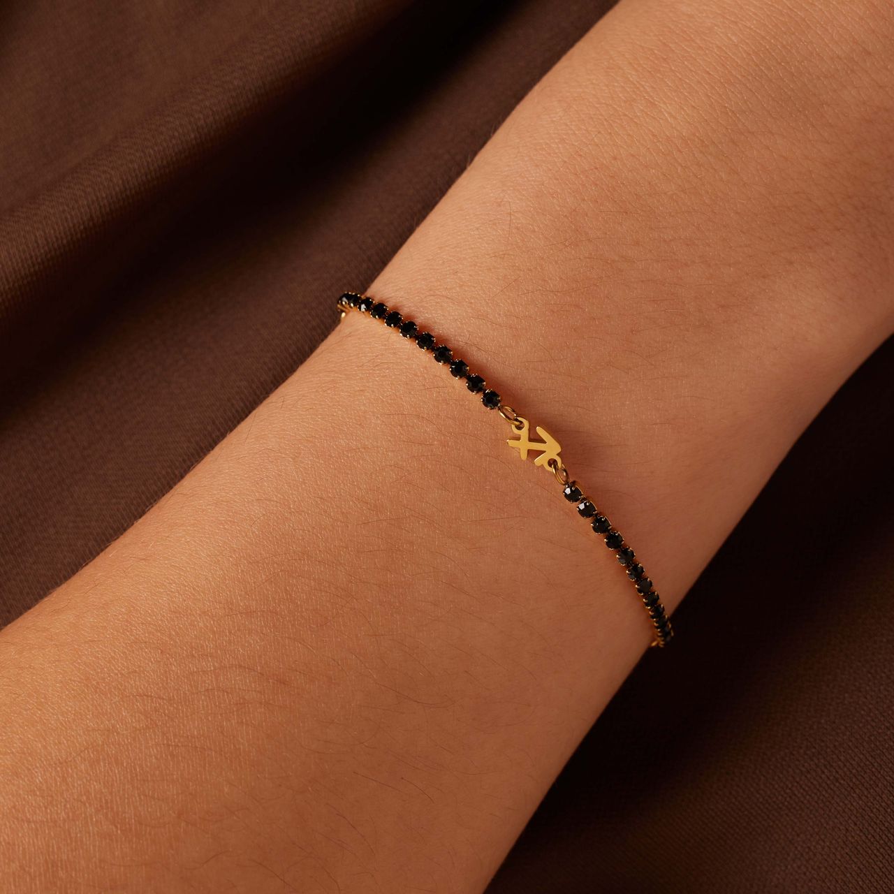 Stalen goldplated fantasiearmband met sterrenbeeld Boogschutter met zirkonia voor dames