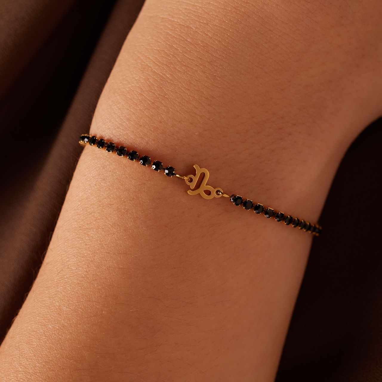 Stalen goldplated fantasiearmband met sterrenbeeld Steenbok met zirkonia voor dames