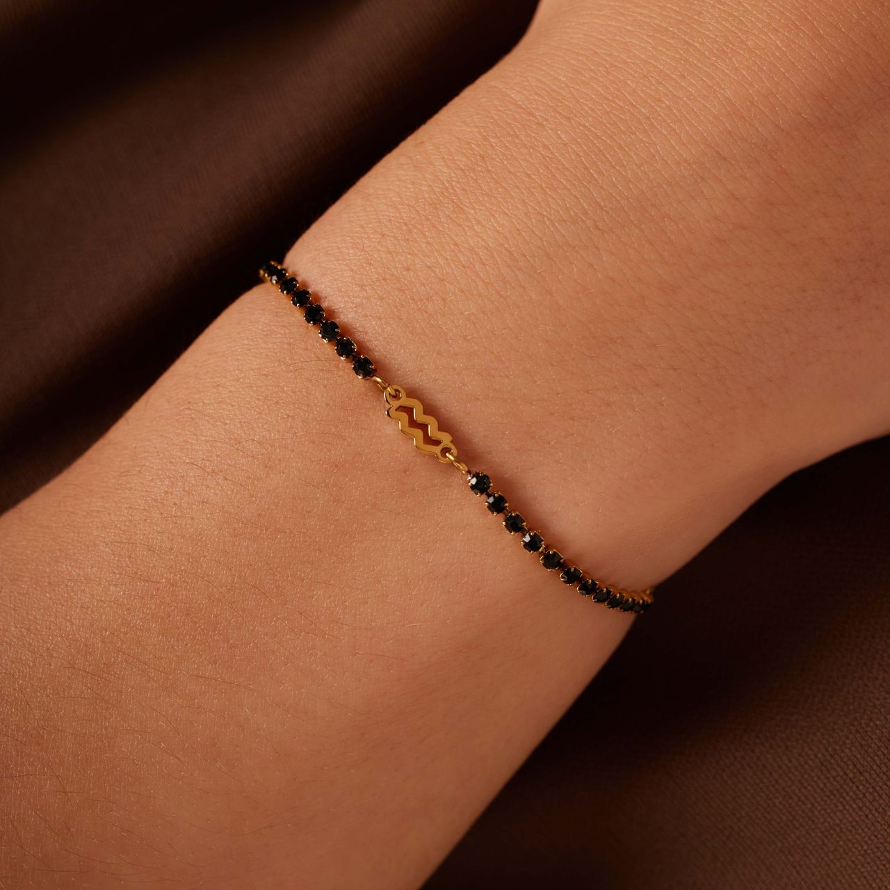 Tennisarmband aus Edelstahl, vergoldet, Wassermann/Aquarius