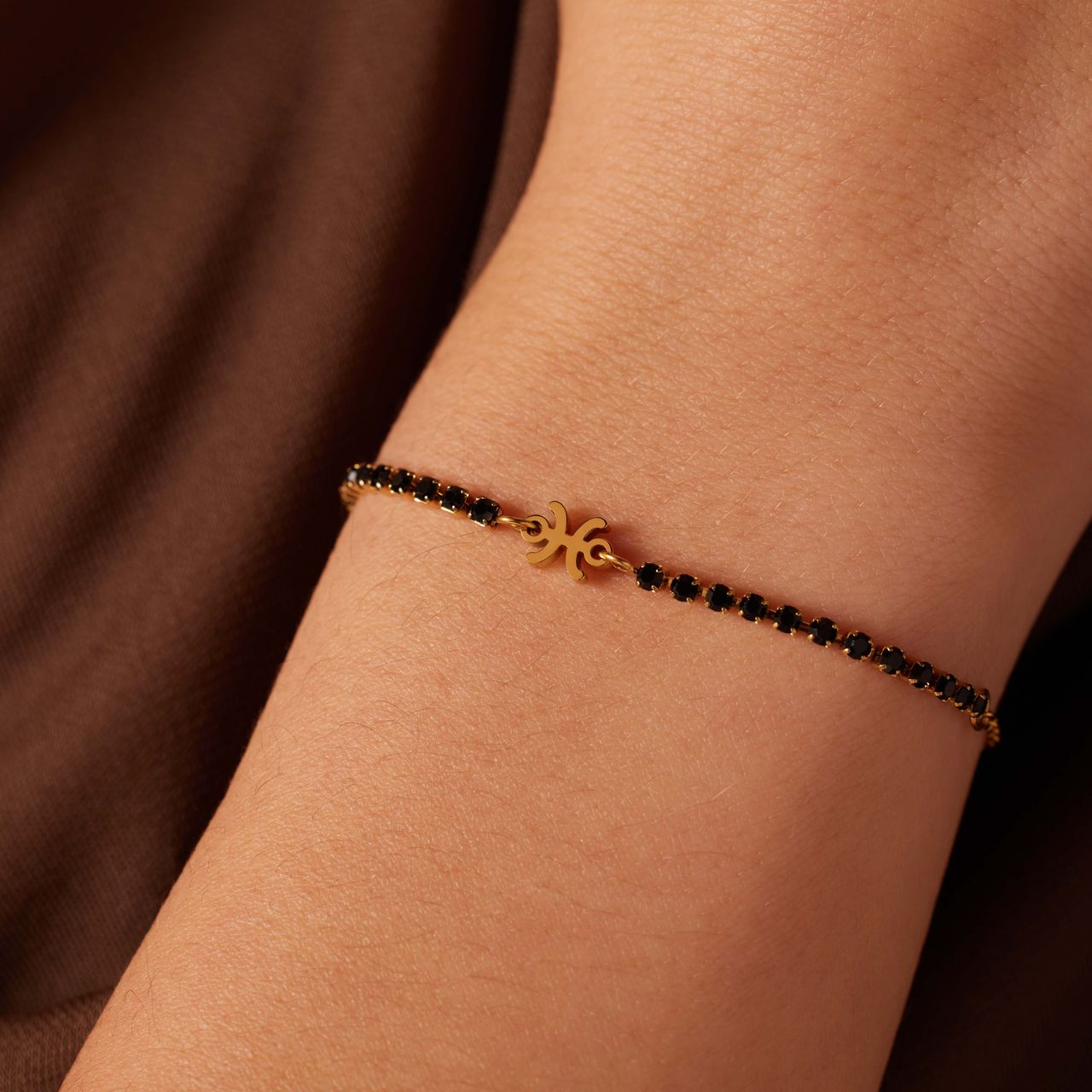 Stalen goldplated fantasiearmband met sterrenbeeld Vissen met zirkonia voor dames