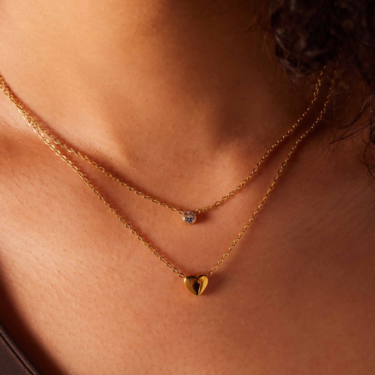 Stalen goldplated ketting met hanger hart met zirkonia voor dames