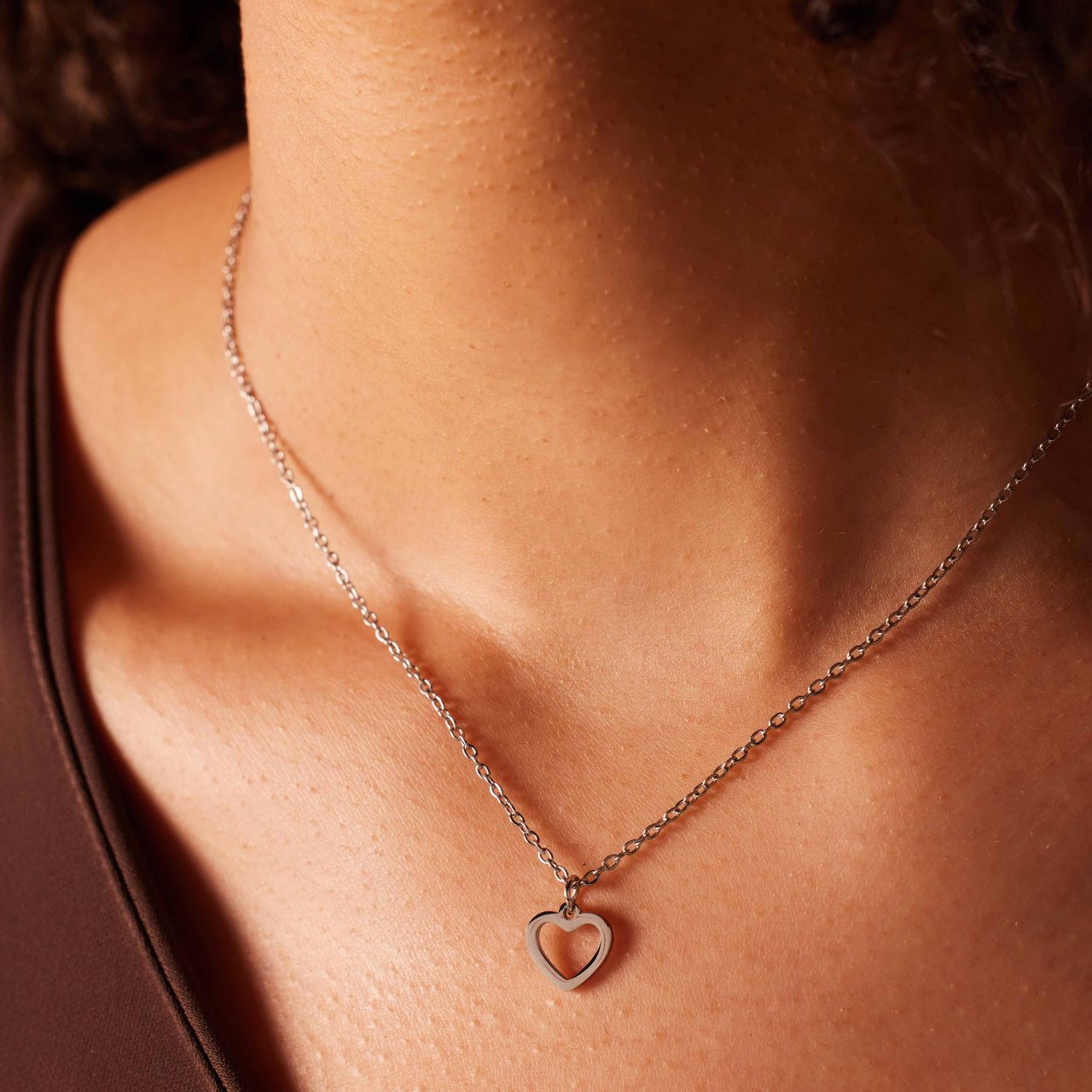 Stalen ketting met open hart