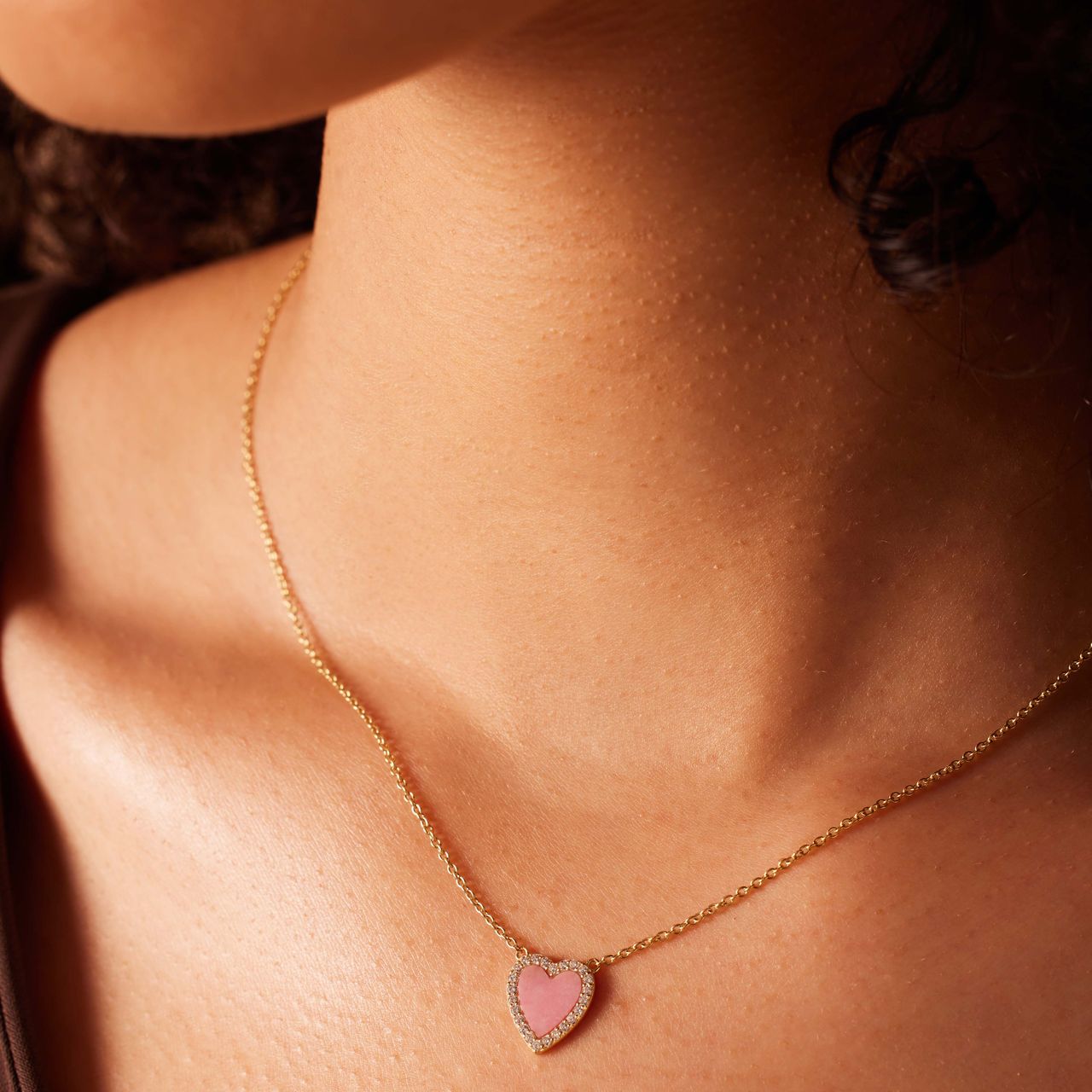 Zilveren goldplated ketting met hanger hart met rhodoniet voor dames