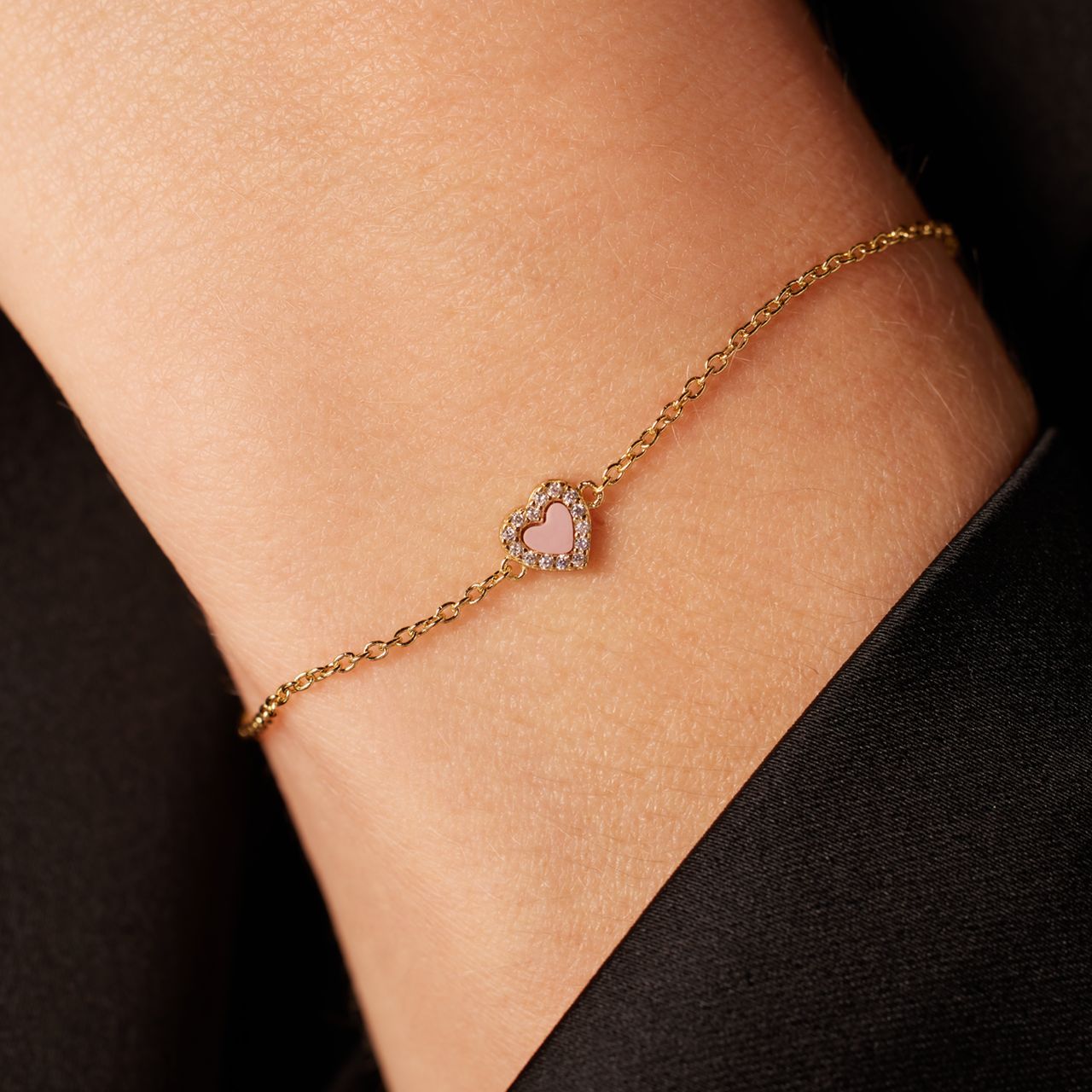 Zilveren goldplated armband hart rhodonite voor dames
