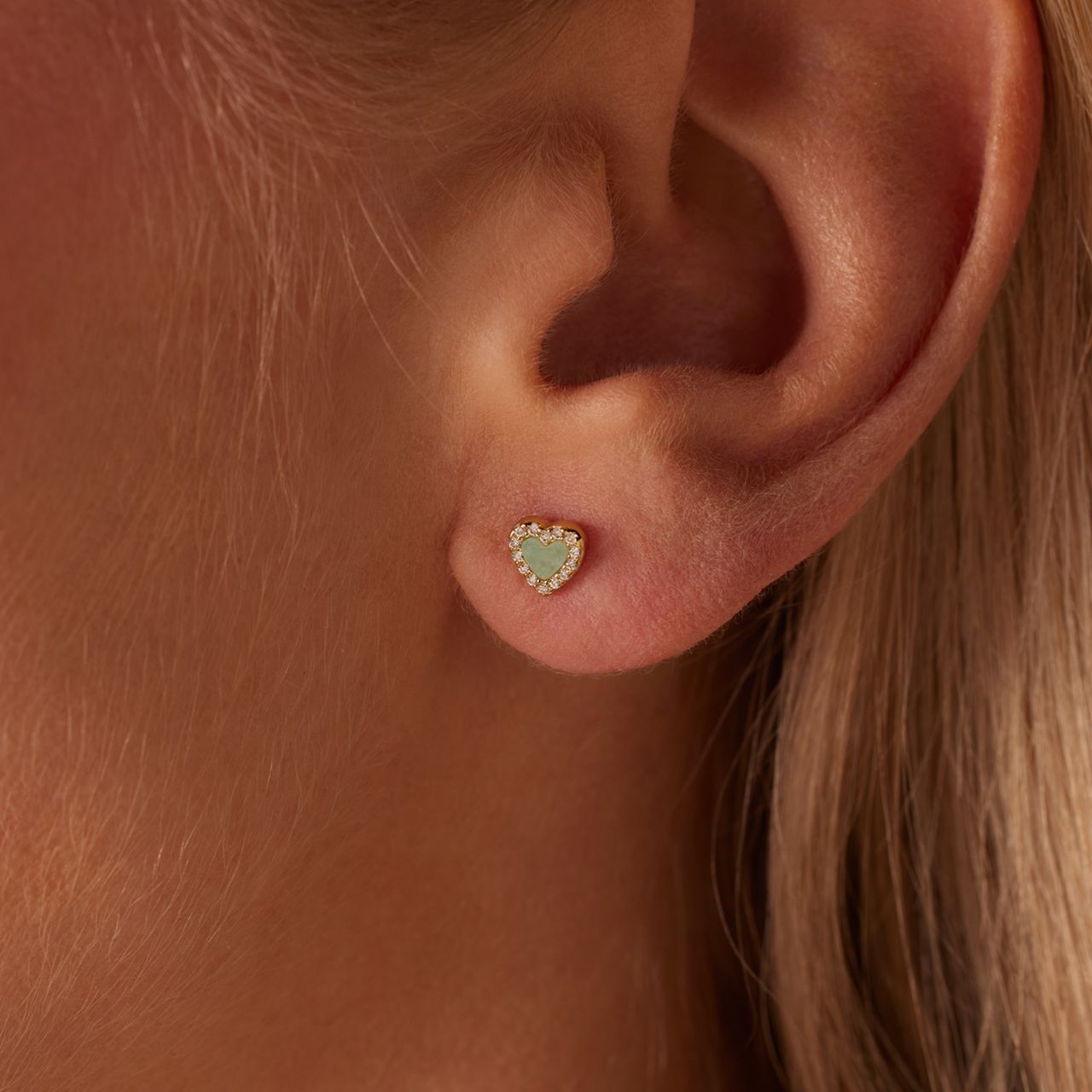 Zilveren goldplated oorknoppen hart met amazoniet voor dames