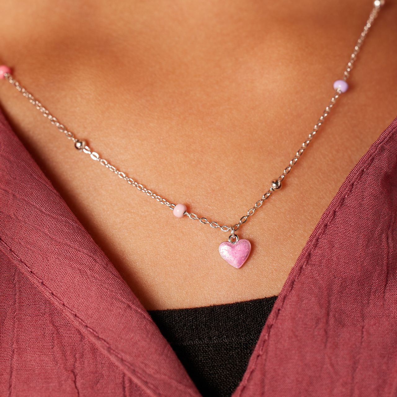 Halskette aus 925er Silber mit rosa Herz