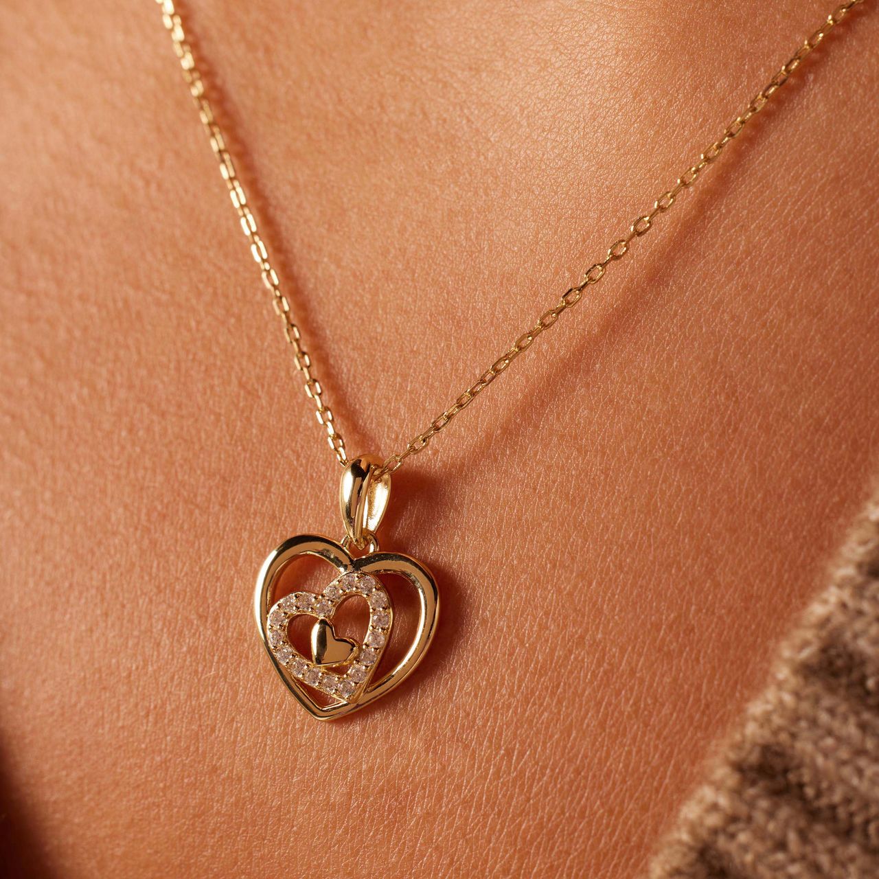 Zilveren goldplated ketting met hanger hart met zirkonia voor dames