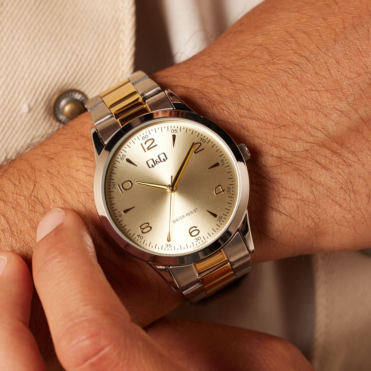 Q&Q Bicolor stalen herenhorloge C10A-045PY