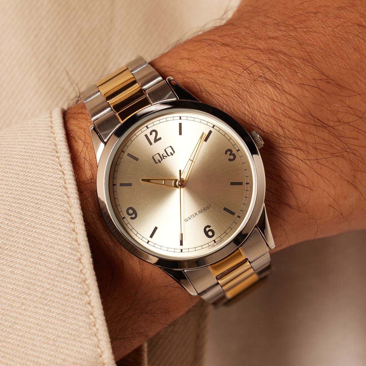 Q&Q Bicolor stalen herenhorloge C10A-053PY