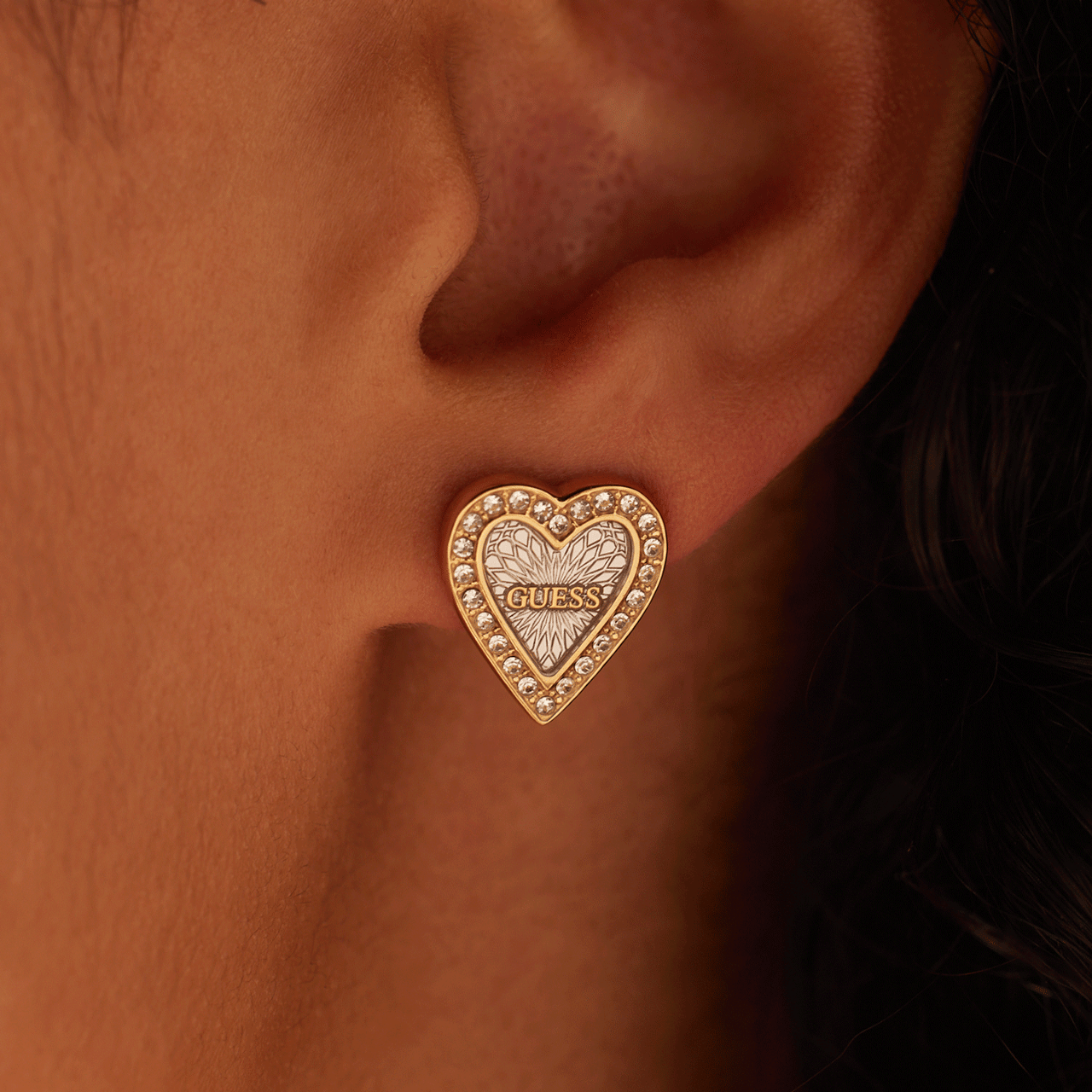 Guess stalen goldplated oorknoppen met kristal voor dames