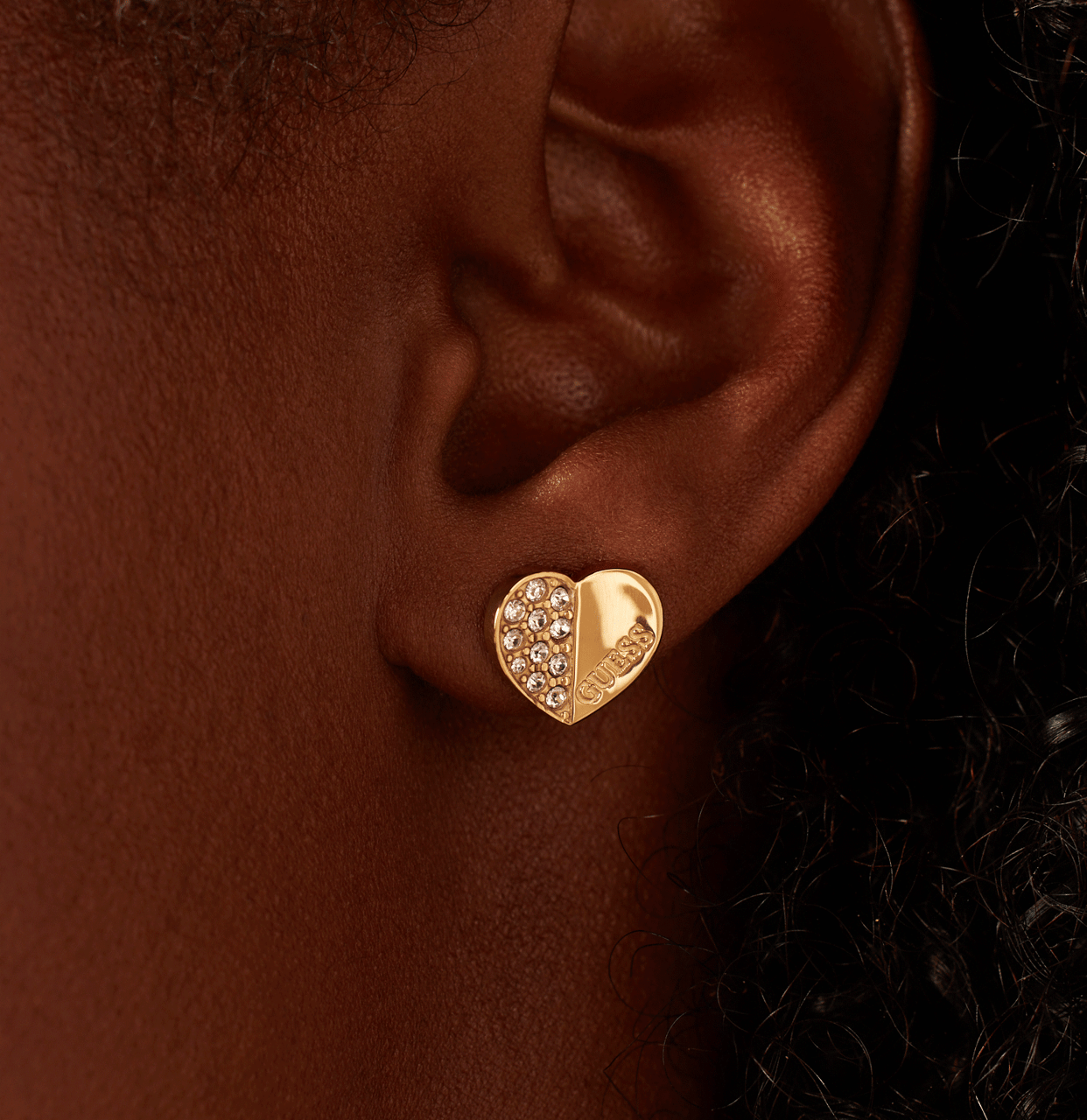 Guess stalen goldplated oorknoppen met kristal voor dames