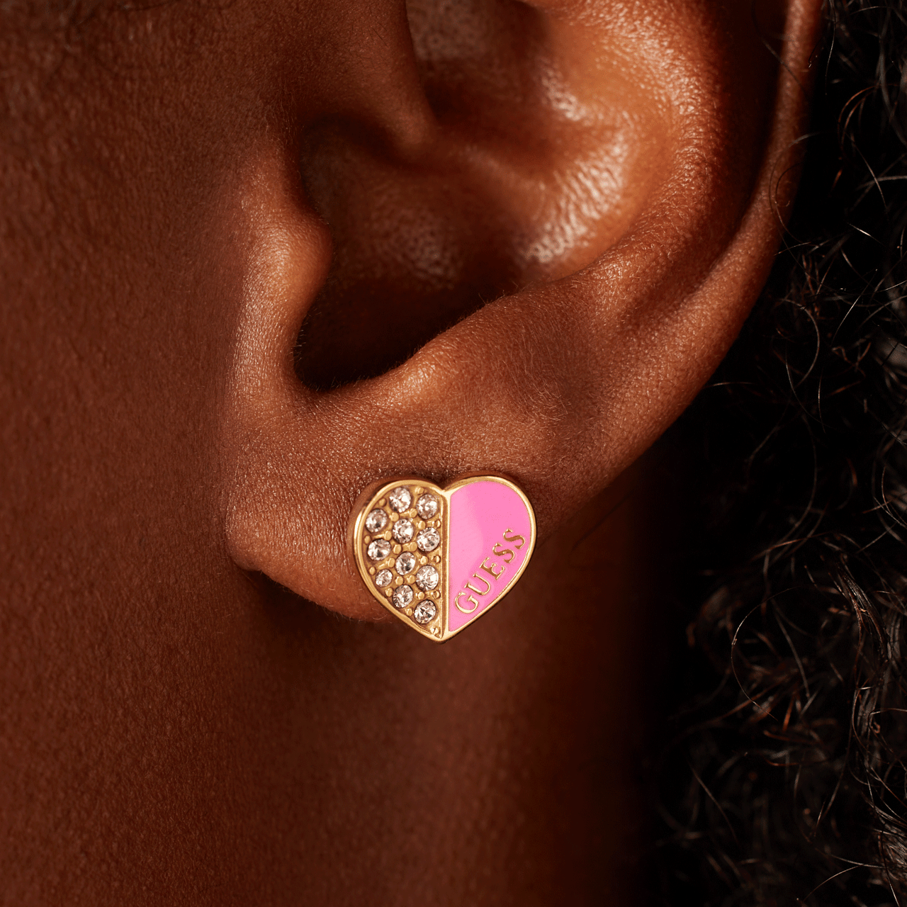 Guess stalen goldplated oorknoppen met kristal voor dames