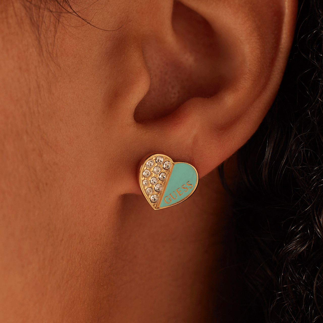 Guess stainless steel goldplated oorknoppen met kristal voor dames