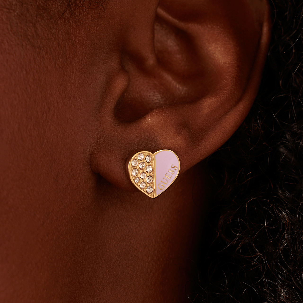 Guess stalen goldplated oorknoppen met kristal voor dames