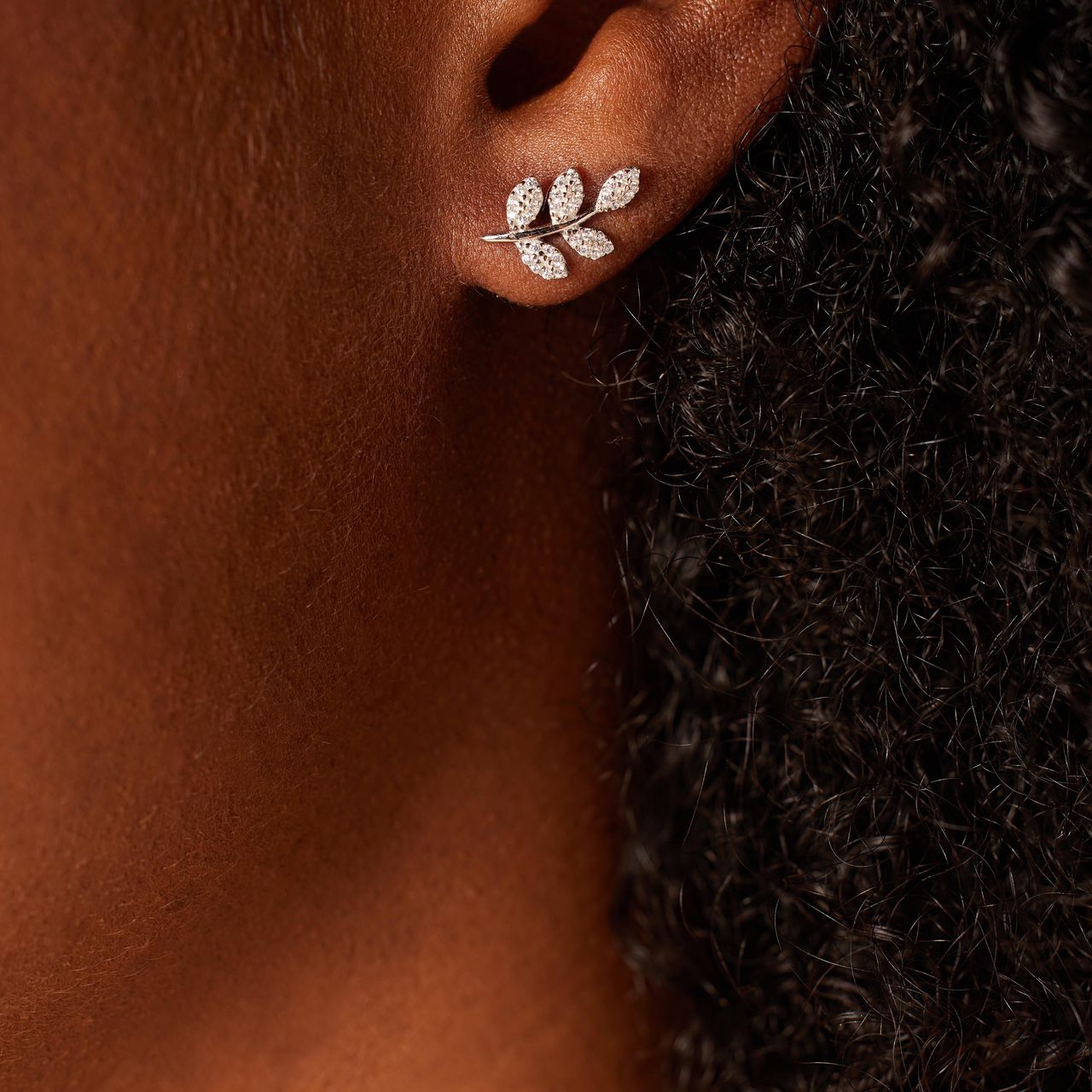 Ohrstecker, 925 Silber, Blatt, Zirkonia