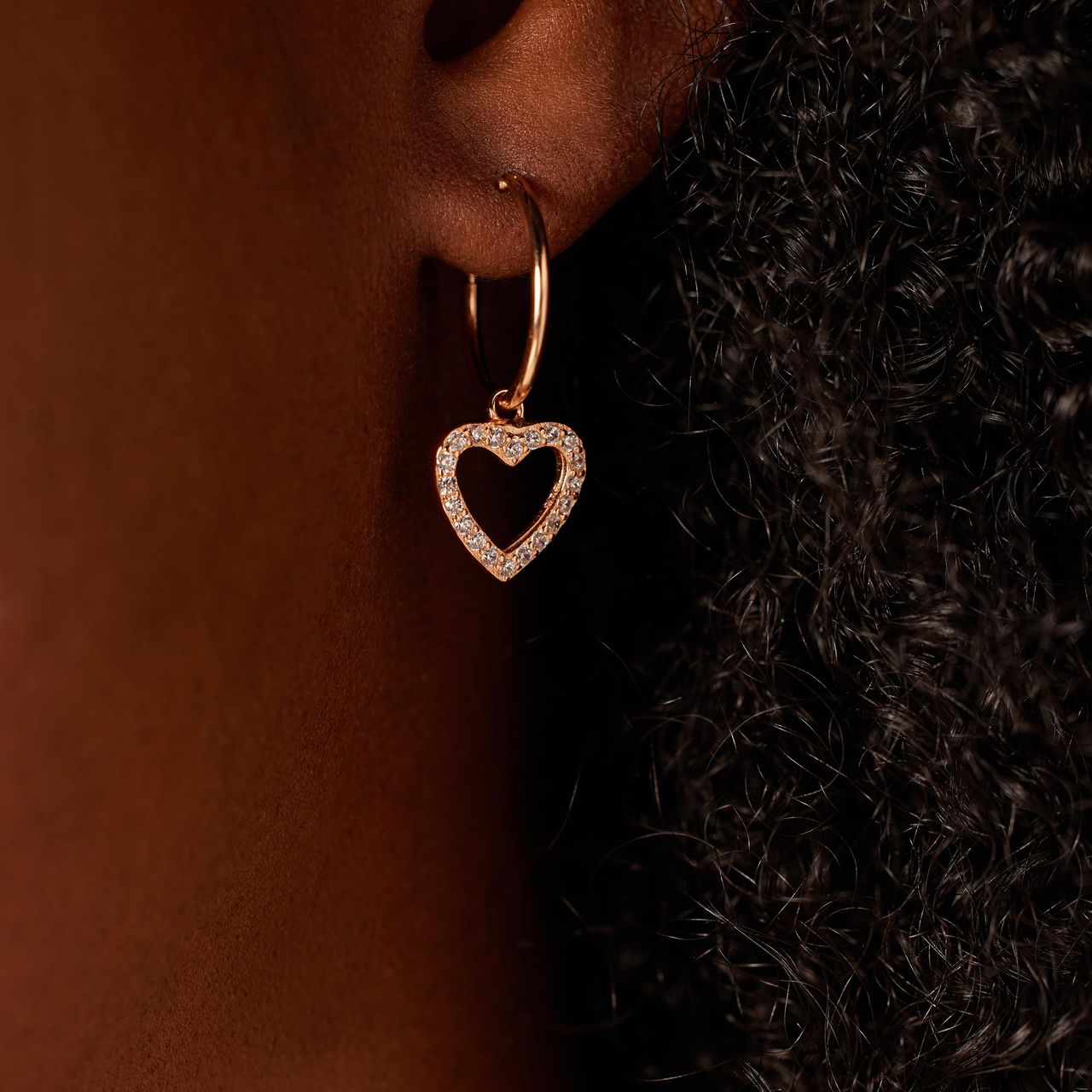 Ohrringe, 925 Silber, Rotvergoldet, Herz mit Zirkonia