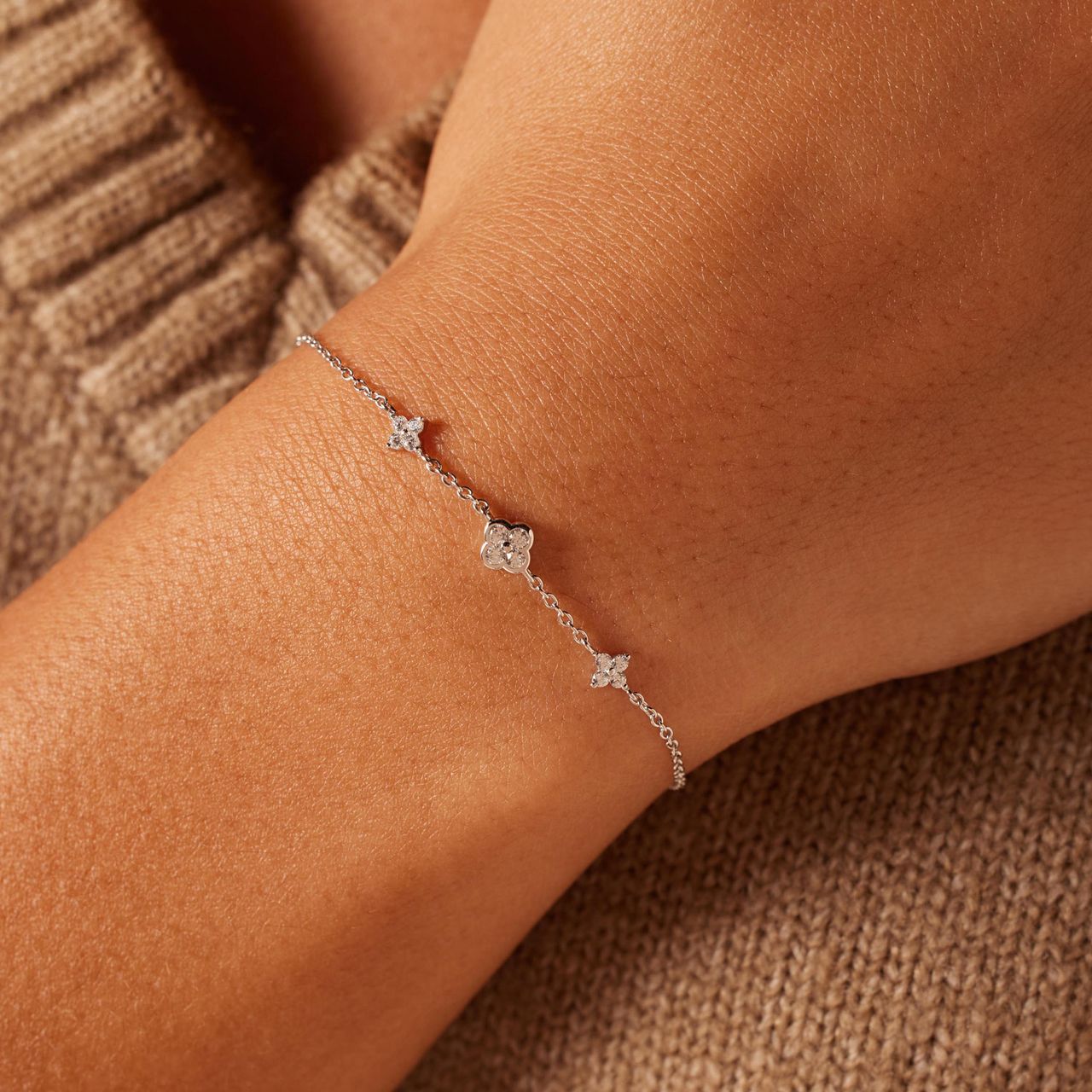Armband aus 925er Silber, Kleeblatt, Zirkonia