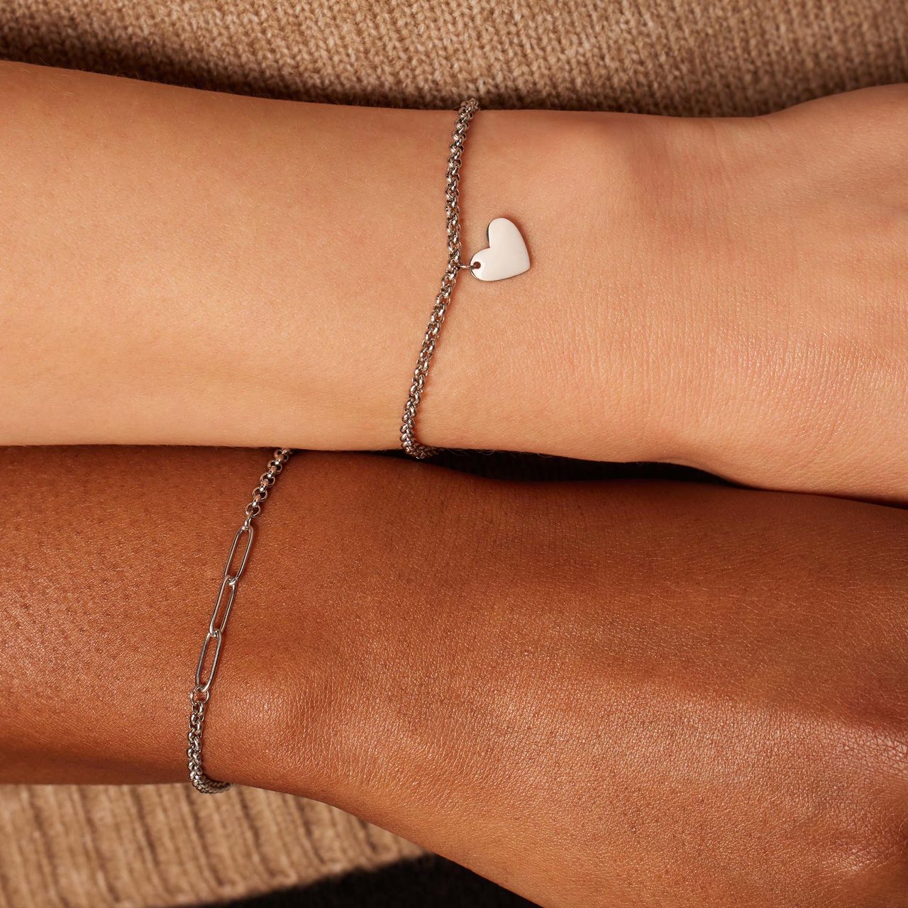 Armbänder aus Edelstahl, Mutter/Tochter, Herz, „Closed-Forever”-Glied